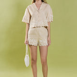 Wavy Embroidered Crop Shirt