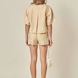 Wavy Embroidered Crop Shirt