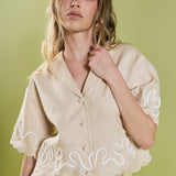 Wavy Embroidered Crop Shirt