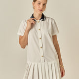 Contrast Collar Pleated Mini Dress