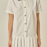 Contrast Collar Pleated Mini Dress