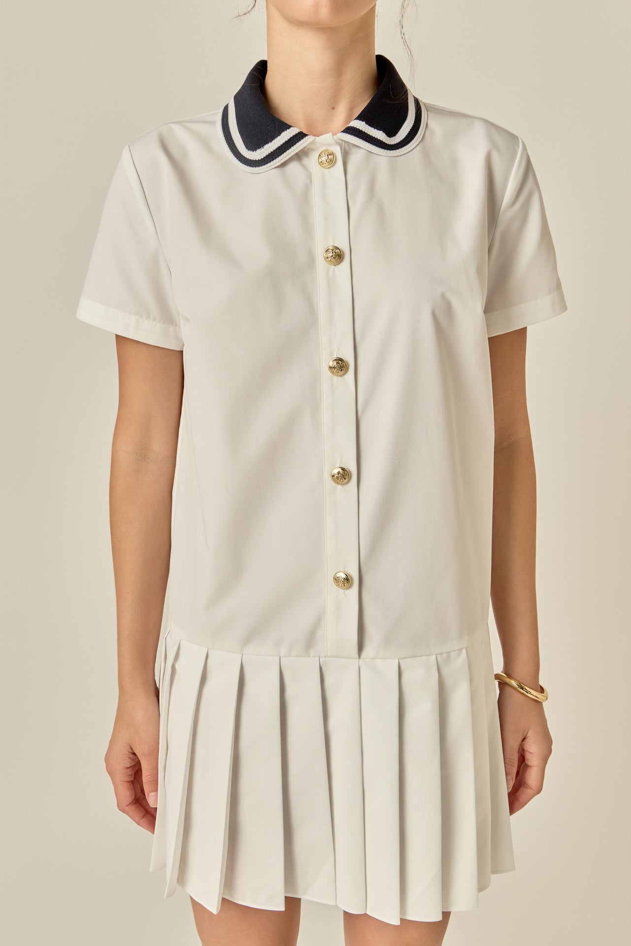 collar pleated dress Women's Lapel Collar Pleated Dress in Navy Size 40