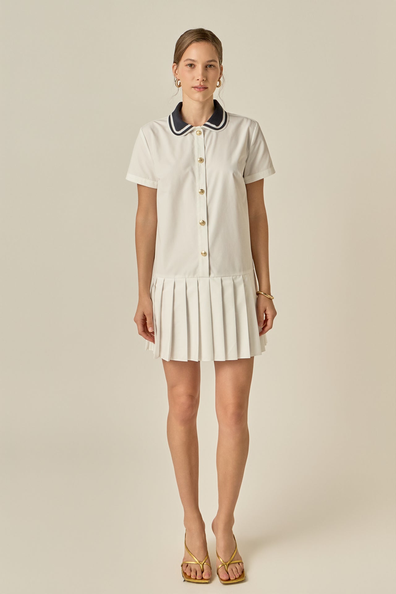 Contrast Collar Pleated Mini Dress – English Factory
