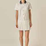 Contrast Collar Pleated Mini Dress