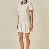 Contrast Collar Pleated Mini Dress