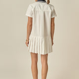 Contrast Collar Pleated Mini Dress