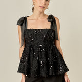 Sequin Bow Peplum Top