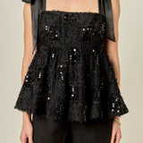 Sequin Bow Peplum Top