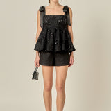 Sequin Bow Peplum Top