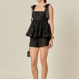 Sequin Bow Peplum Top