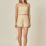 Embroidered Scalloped Linen Crop Top