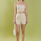 Embroidered Scalloped Linen Crop Top
