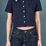 Knitted Collar Button Up Top