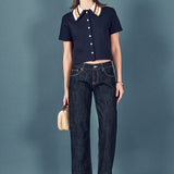 Knitted Collar Button Up Top