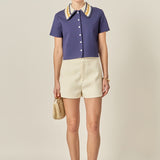 Knitted Collar Button Up Top