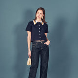 Knitted Collar Button Up Top