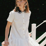 Contrast Collar Pleated Mini Dress