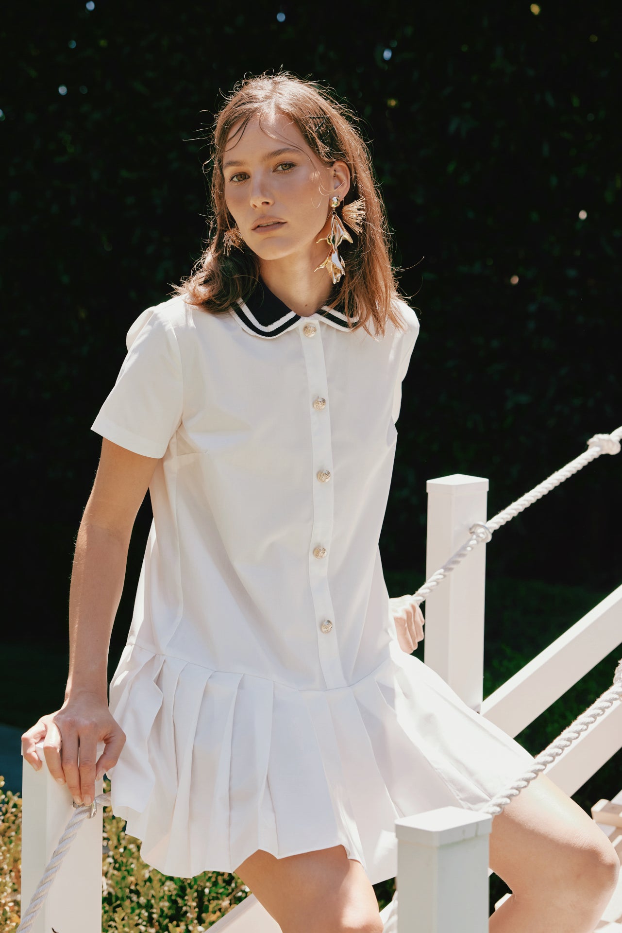 Contrast Collar Pleated Mini Dress – English Factory
