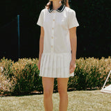 Contrast Collar Pleated Mini Dress