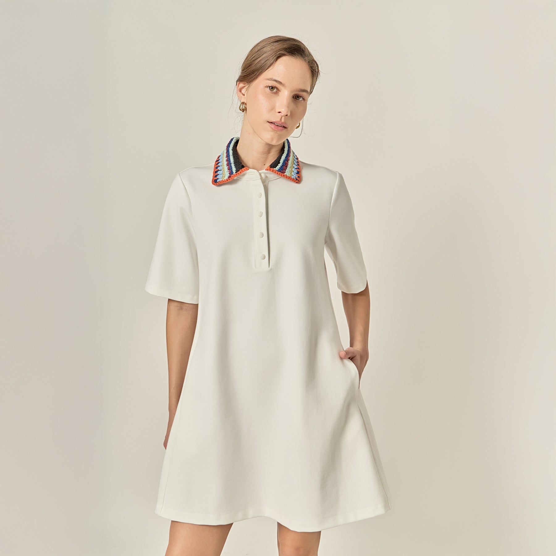 Crochet Trim A-Line Shirt Dress
