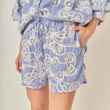 Cord Embroidery Pinstripe Shorts