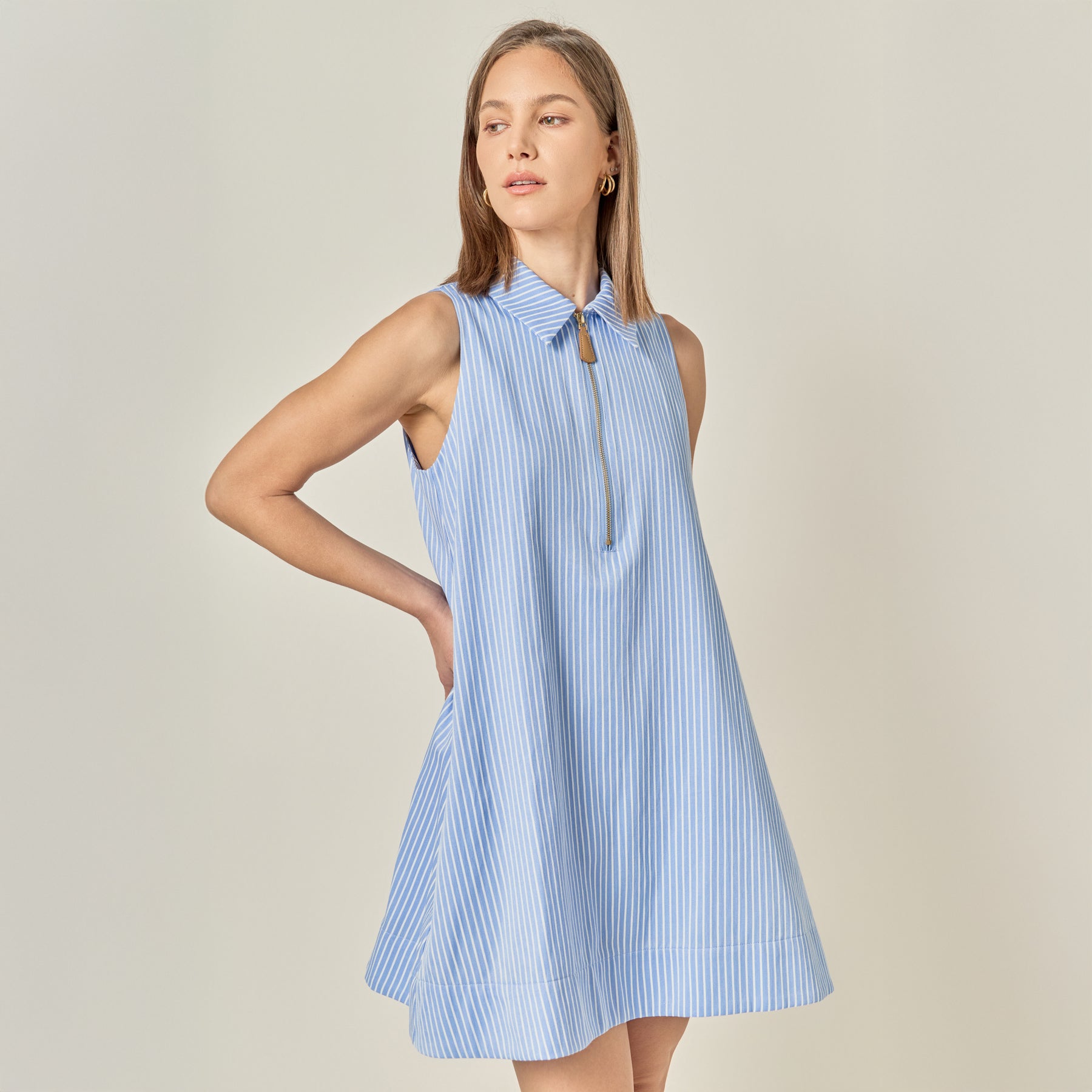 sleeveless striped shirt dress Brooks Brothers Women's Supima Cotton Stripe Sleeveless Shirt Dress | Teal/White