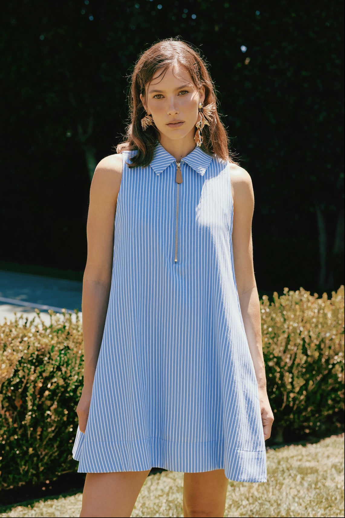 Zip-Front Collared Sleeveless Mini Dress – English Factory