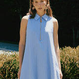 Zip-Front Collared Sleeveless Mini Dress