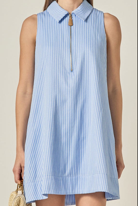 Zip-Front Collared Sleeveless Mini Dress – English Factory