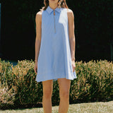Zip-Front Collared Sleeveless Mini Dress