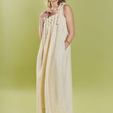 Pearl Tie Strap Linen Midi Dress