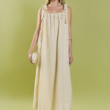 Pearl Tie Strap Linen Midi Dress