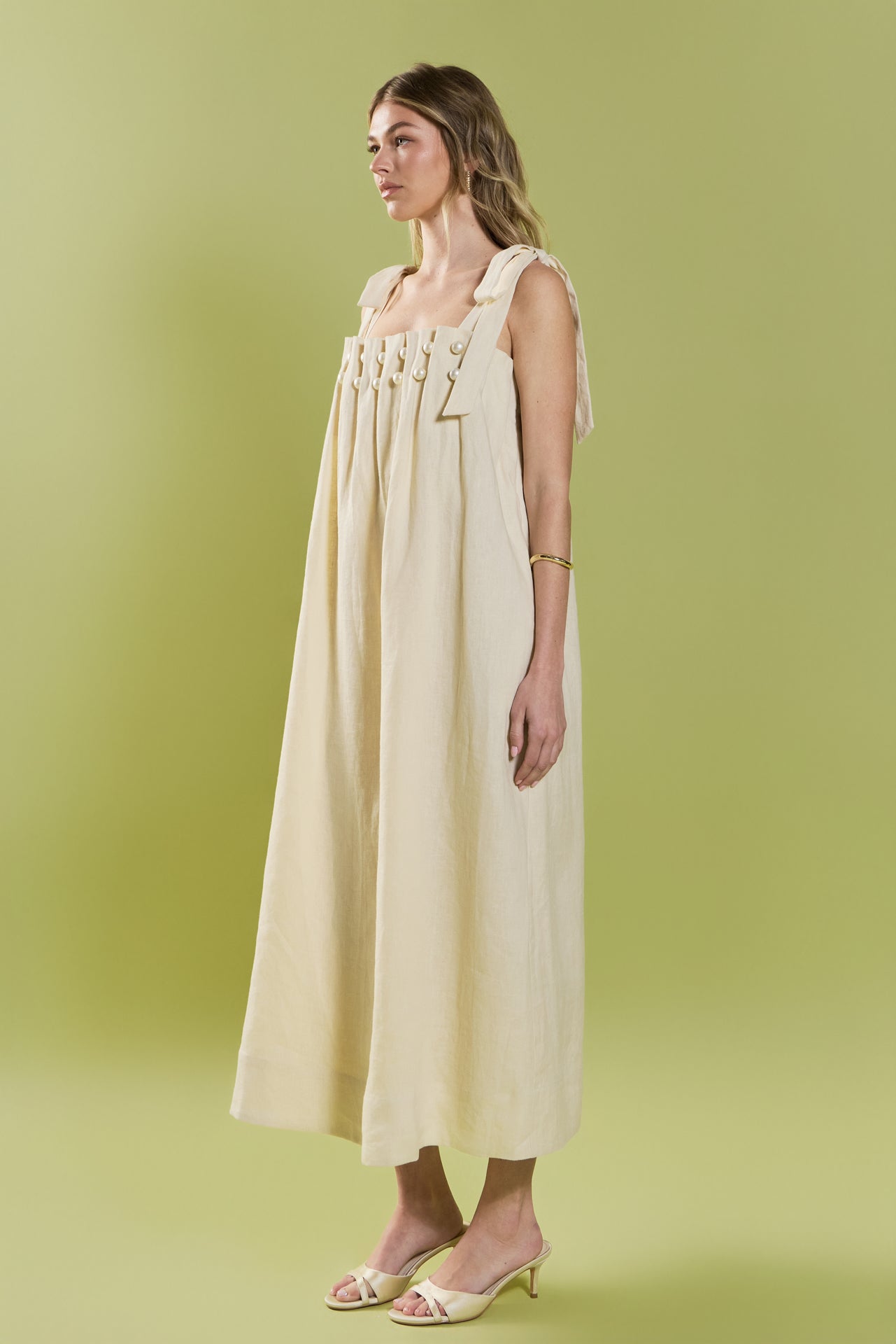 Pearl Tie Strap Linen Midi Dress – English Factory