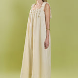 Pearl Tie Strap Linen Midi Dress