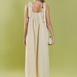 Pearl Tie Strap Linen Midi Dress