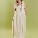 Pearl Tie Strap Linen Midi Dress