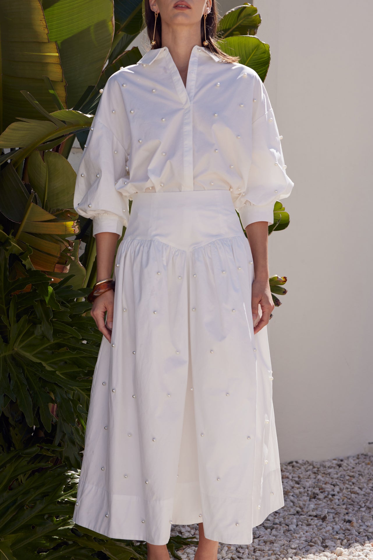 Pearl Embellished Balloon Sleeve Blouse – English Factory