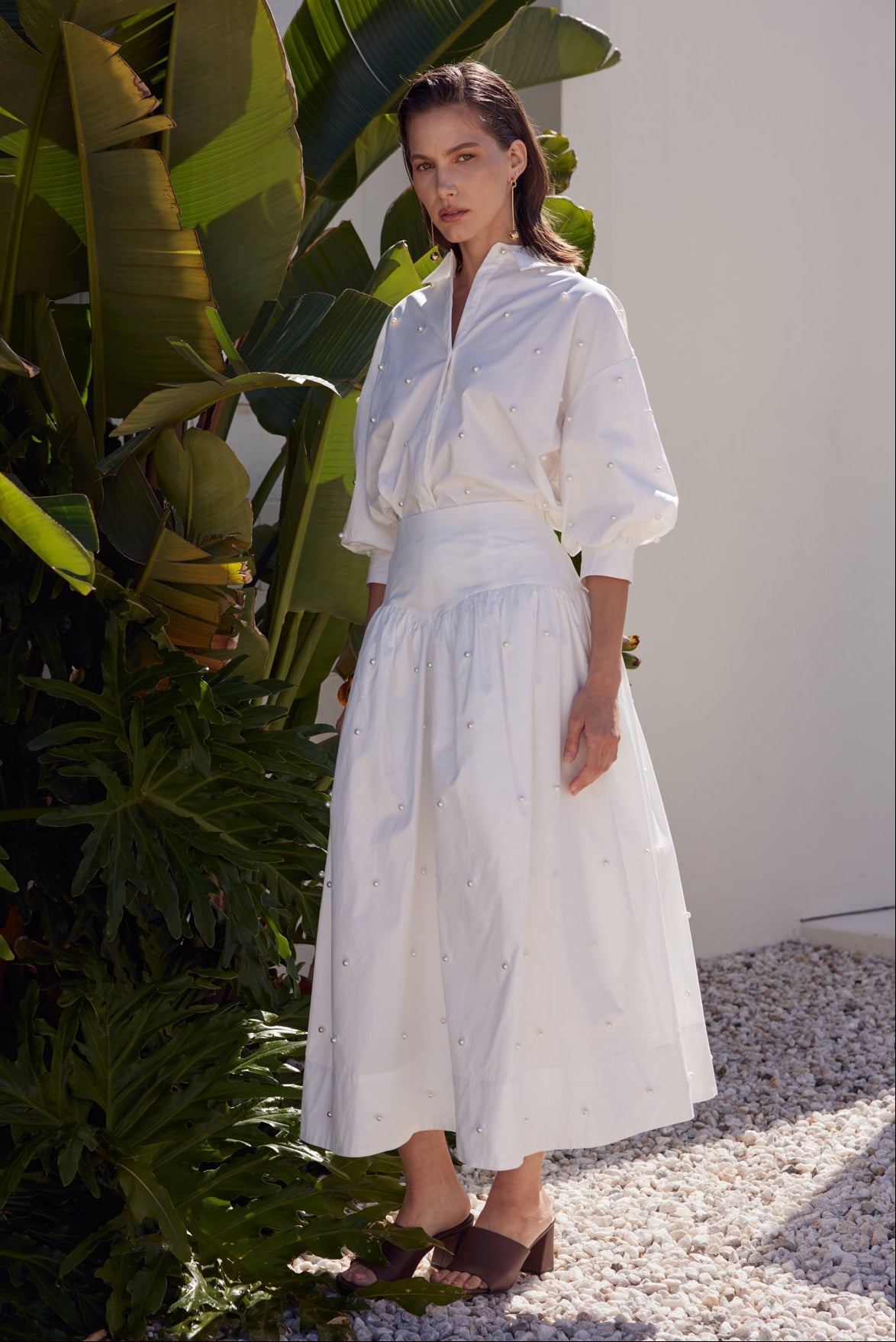 Pearl Embellished Balloon Sleeve Blouse – English Factory
