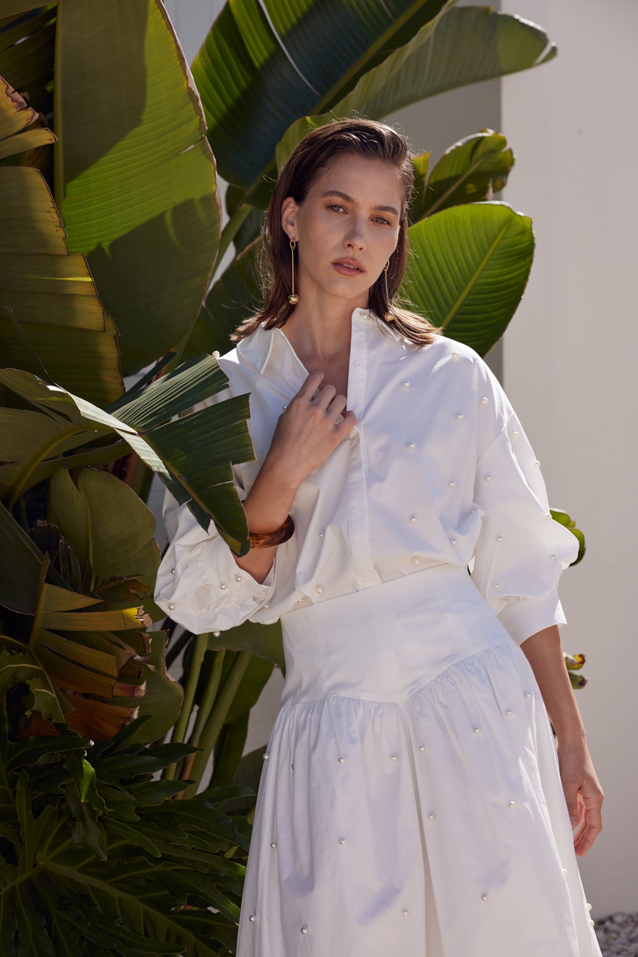 Pearl Embellished Balloon Sleeve Blouse – English Factory