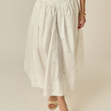 Pearl Embellished Poplin Midi Skirt