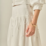 Pearl Embellished Poplin Midi Skirt