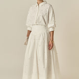 Pearl Embellished Poplin Midi Skirt