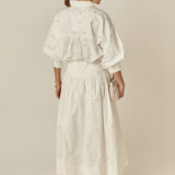 Pearl Embellished Poplin Midi Skirt