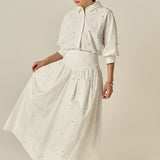 Pearl Embellished Poplin Midi Skirt