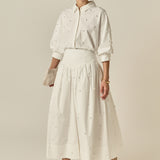 Pearl Embellished Poplin Midi Skirt