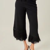Fringe Detail Knit Wide Leg Pants
