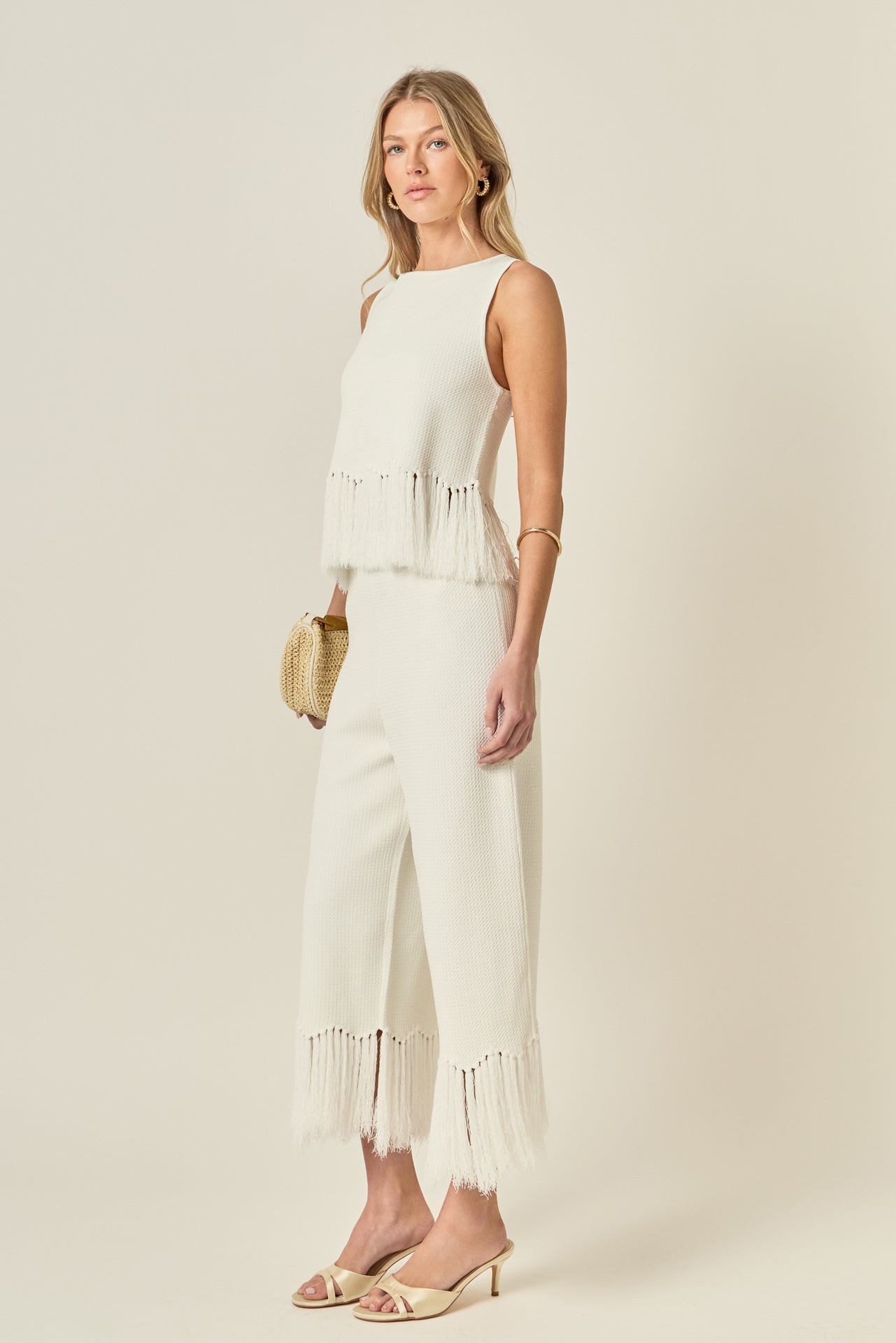 Fringe Detail Knit Wide Leg Pants