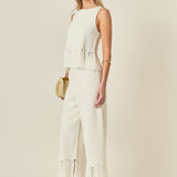 Fringe Detail Knit Wide Leg Pants