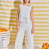 Fringe Detail Knit Wide Leg Pants
