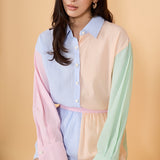 Colorblock Seersucker Button-Down Shirt